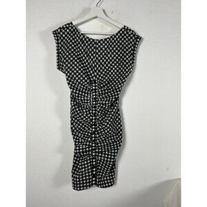 Rachel Comey Womens Black White Gingham Ruched Mini Dress Size 6 Cap Sleeve